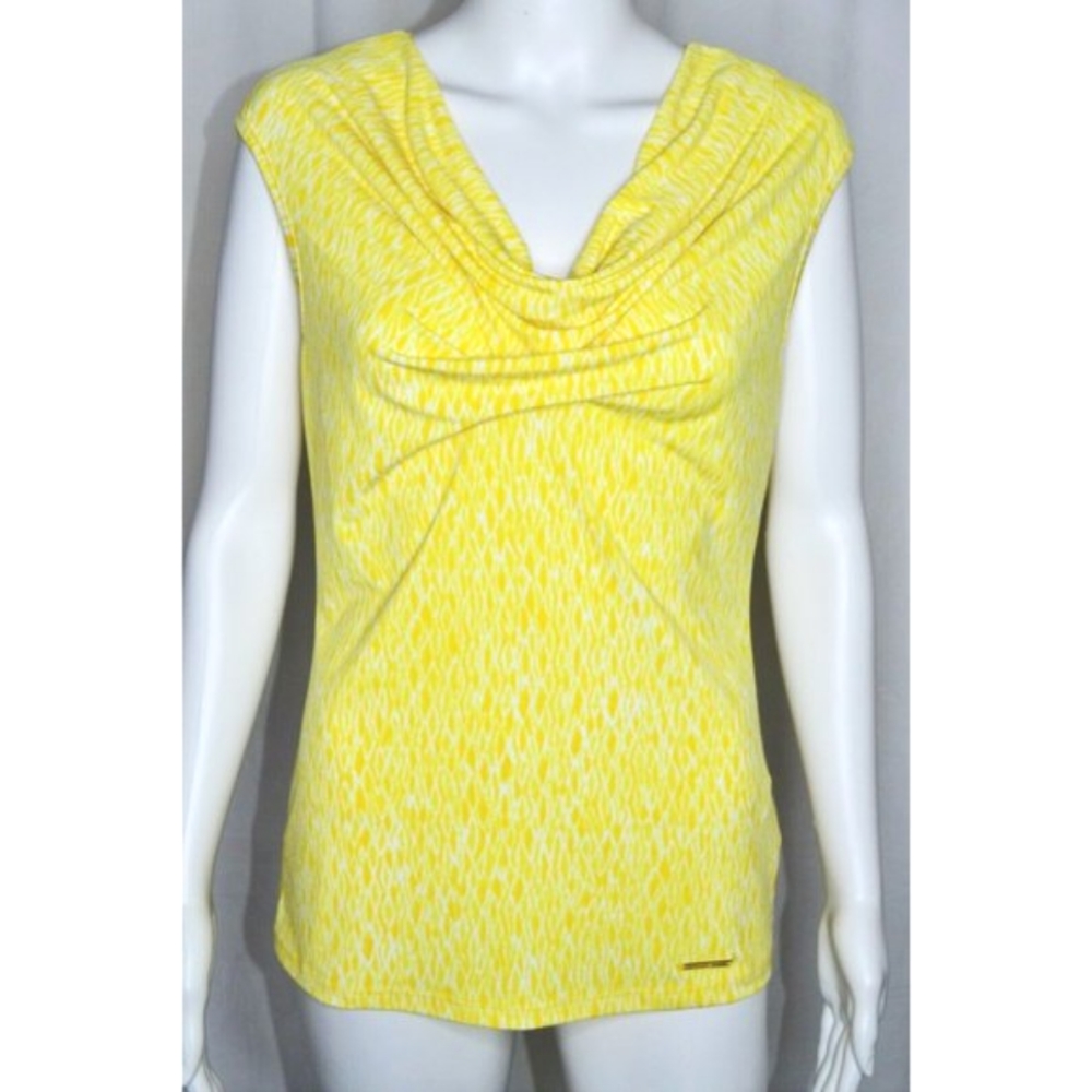 Michael Kors Cowl Neck Geo Print Sleeveless Top Yellow White Size S